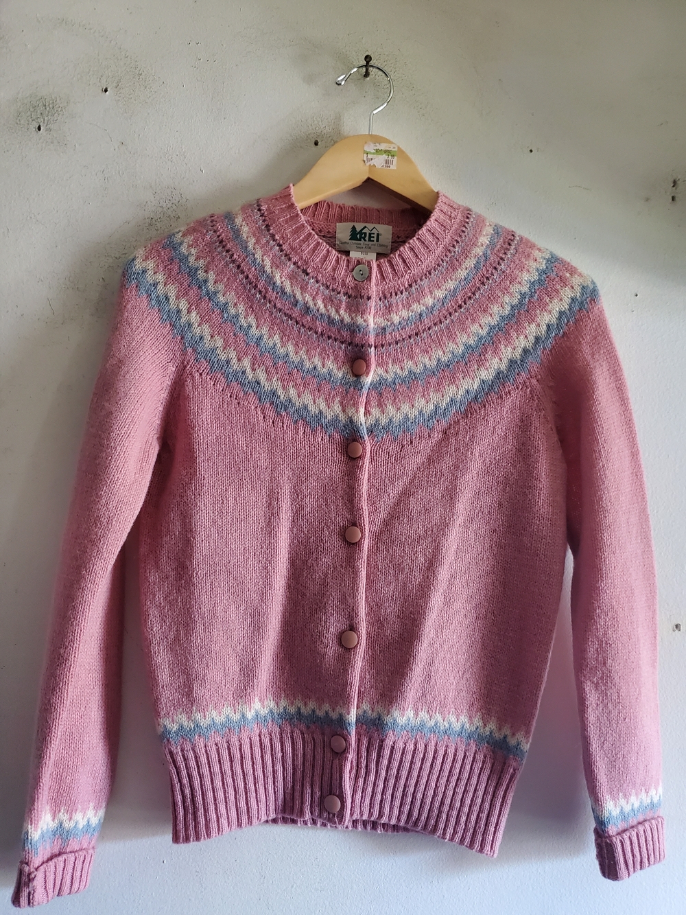 REI Pink Fair Isle Button-Front Cardigan Vintage.